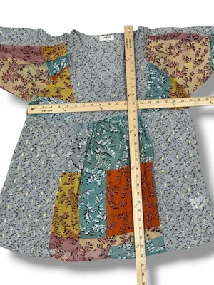 UMGEE Floral Patchwork Print‎ V Neck Chiffon Blouse Grey Multi Medium Boho thumbnail 11