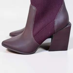 Steve Madden Sock Ankle Boots Pointed Toe Block Heel Booties Burgundy Women's 9 thumbnail 3