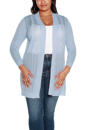 NWT Belldini Plus Size Lightweight Cardigan Sweater AS230224X Blue Haze 3X thumbnail 1