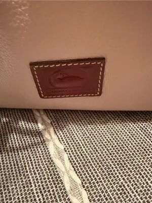 Dooney & Bourke Cream Leather Drawstring Tote with Brown Trim thumbnail 2