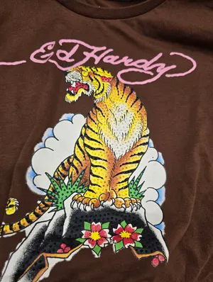 Ed Hardy Tiger cropped t-shirt Brown Size L thumbnail 3