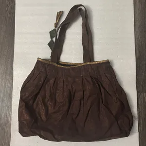 Brown/Gold Metallic Cloth Shoulder Bag Boho Fall Fairycore Grandma Minimalist thumbnail 2
