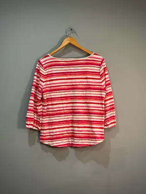 Pink Talbots Striped Tie Neck Blouse Size L EUC thumbnail 4