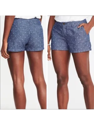 Old Navy Women's Everyday Shorts Size 12 Polka Dot Linen Cotton Chambray Chino thumbnail 2