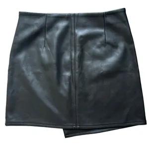 Mango Retro Asymmetrical Micro Mini Skirt 6 Black Faux Leather Houndstooth Tweed thumbnail 2