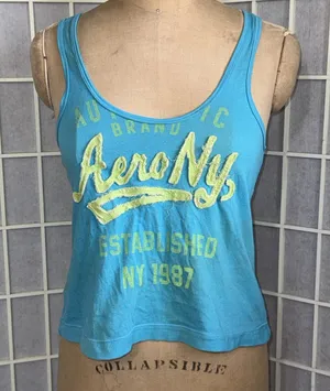 Y2K Vintage Aeropostale Blue Green Embroidered‎ Logo Cross Cross Tank Top thumbnail 1