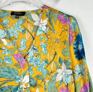 RD & Koko Floral Shirred Long Sleeve V-Neck Top Size Large L EUC L2730 thumbnail 3