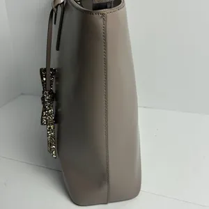 Kate Spade New York Taupe Leather Tote Bag with Glitter Bow Charm Zip Top thumbnail 8