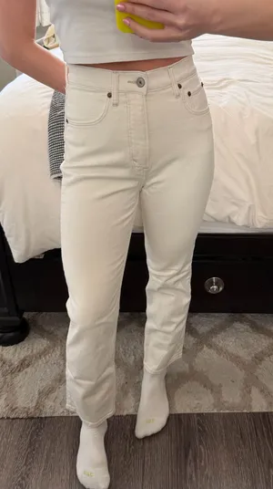 Abercrombie & Fitch Ultra High Rise Ankle Straight Jean in Cream thumbnail 1