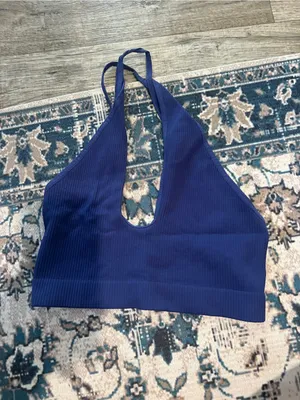 Free people intimately seamless Navy Ribbed Halter Crop Top thumbnail 4