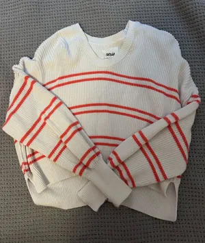Aerie pink striped white sweater thumbnail 1