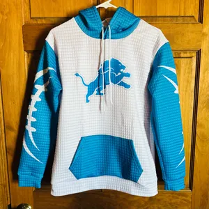 Detroit lions Women's Blue and White waffle Hoodie Size Small! thumbnail 2