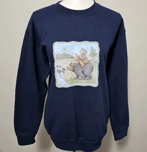 Gildan Navy Fishing Bears Unisex Crewneck Fleece Sweatshirt Size Small thumbnail 1