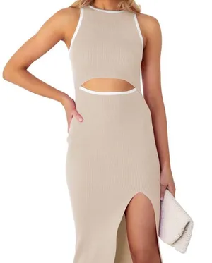 Beige Cut Out Knit Midi dress Size XS thumbnail 1