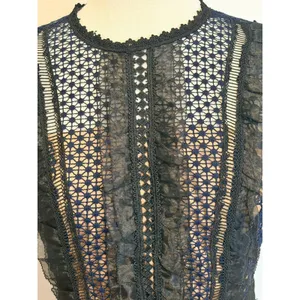 AQUA Lace Mini Dress Sz S Navy Blue‎ Floral Guipure Cocktail Party Wedding Guest thumbnail 5