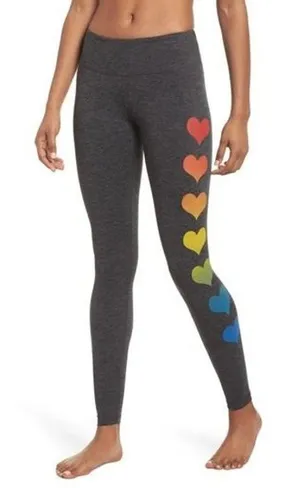 Aviator Nation Heart Leggings In Charcoal Rainbow Sz XS thumbnail 1
