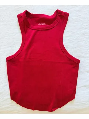 Wild Fable Red Ribbed High-Neck Cropped Tank Top thumbnail 5