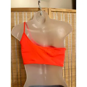 Lulus off shoulder one strap orange bandeau swimsuit sports bra workout top sz M thumbnail 5