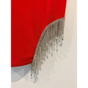 Mini Dress with Rhinestone Dangle Red Size M thumbnail 4