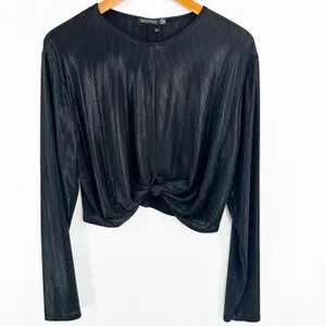 Boohoo Black Laney Twist Front Crop Top XL Grunge Fairycore Y2K Whimsigoth Indie thumbnail 2