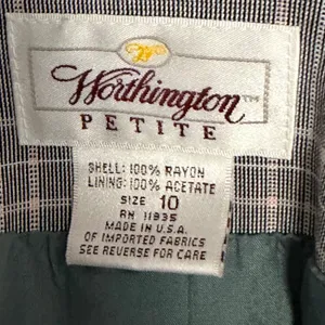 Vintage Worthington Blazer 10P Grey Plaid Double Breasted Collarless V-Neck 90s thumbnail 6