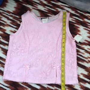 NEW NWT Vintage Y2K Fairy Dainty Coquette Pink Lace Tank Top Shirt Blouse Bows Slit Fitted Corset Sleeveless Made in USA thumbnail 5