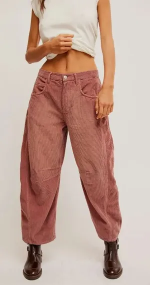 Free People We The Free Good Luck Barrel Corduroy Jeans Size 27 Withered Rose thumbnail 1