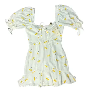 For Love & Lemons White Yellow Cherry Ashland Lace Up Mini Dress size XS NEW Tag thumbnail 14