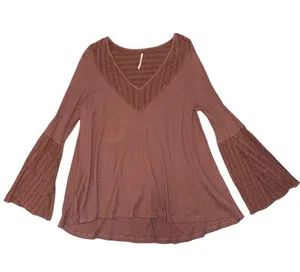 Free people ribbed lace crochet long sleeve top women’s size medium thumbnail 1