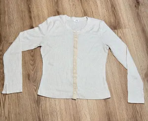 aerie Cream‎ Ribbed Button-Front Long Sleeve Top thumbnail 1