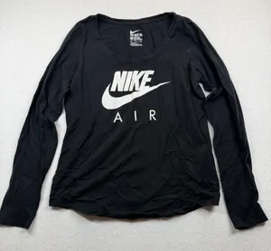 Nike Air Long Sleeve Shirt Womens Medium Black Athletic Graphic Logo Tee thumbnail 1