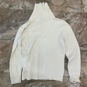 Lauren Ralph Lauren White Cable Knit Shawl Collar Sweater Toggle Neck Size L thumbnail 5