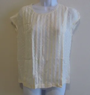 Madewell‎ Silk Blouse S Cream Swiss Dot Pleated Snap Button Back 06675 FA13 thumbnail 1