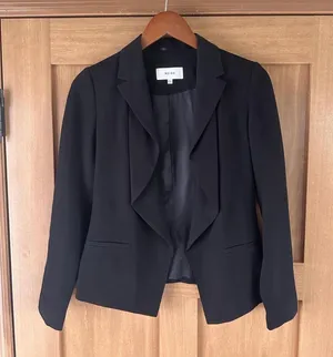 REISS Black Sienna Draped Waterfall Open Front Blazer Jacket Women’s size 2 XS thumbnail 1
