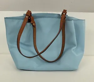 Dooney & Bourke City Large Barlow in Ice Blue and British Tan Leather thumbnail 1