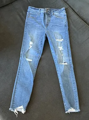 Abercrombie & Fitch Women's Skinny Ripped Light Blue Jeans thumbnail 1