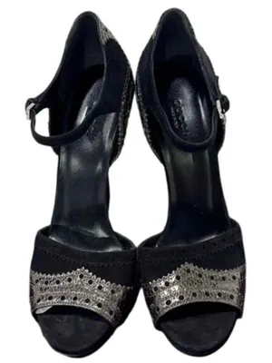 Gucci Black Suede Metallic Python Brogue Ankle-Strap Heels EU 39 thumbnail 1