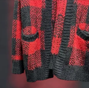 Hollister 2010 S Small Red Black Buffalo Plaid Open Front Cardigan Sweater thumbnail 2