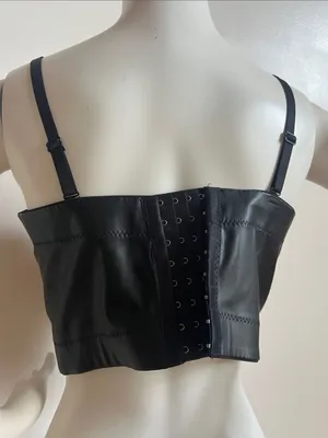 Women's Black Faux Leather Bustier Bra Top thumbnail 3