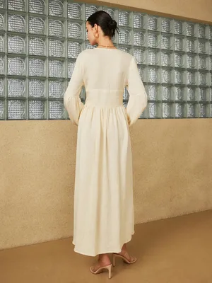 Commence Boho Lantern Sleeve Button-Front Long Split Dress Romantic Medium NWT thumbnail 3