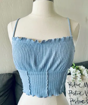 Blue Ribbed Crop Top Size XS thumbnail 1