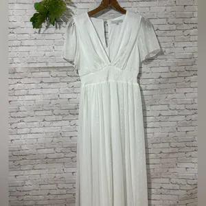 Baltic Born White Swiss Dot Striped Smocked Waist Boho Maxi Dress thumbnail 3