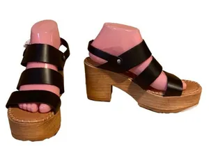 Musse And Cloud Black Leather "Frisa" Platform Sandals (10) thumbnail 1