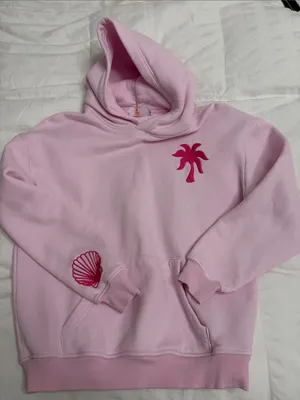 Girls' Light Pink Hooded Sweatshirt with Palm & Shell Motifs thumbnail 1