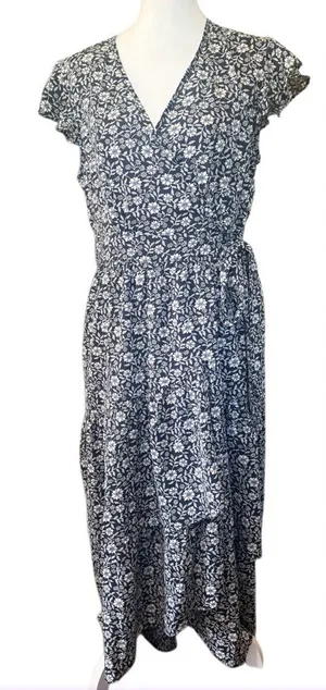 MELLODAY Navy & White Floral Tie-Waist Midi Dress thumbnail 1