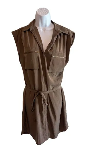 Express Taupe Utility Shirt Dress Sleeveless Mini with Belted‎ Waist - Size M thumbnail 1