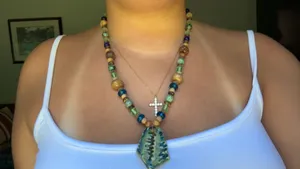 Vintage beaded necklace with cool pendant thumbnail 1