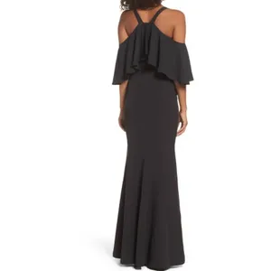Jay By JAY GODFREY Black Flutter‎ Chiffon Overlay Cold Shoulder Naomi Gown Dress thumbnail 2