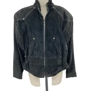 Harley-Davidson Black‎ Suede Fringe Moto Jacket Size Large thumbnail 2