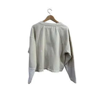 We The Free Lace Up Sweatshirt Cream Raw Hem Distressed Pullover Sz S thumbnail 2